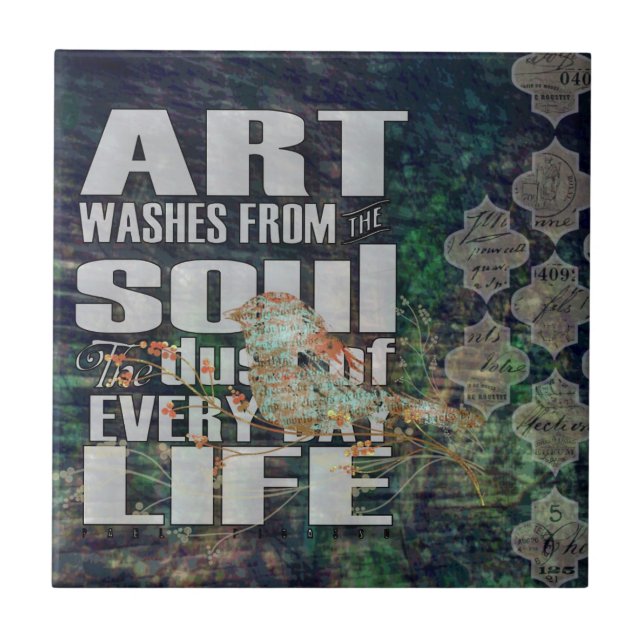 Art Washes the Soul Grunge Bird Digital Art Tile (Front)