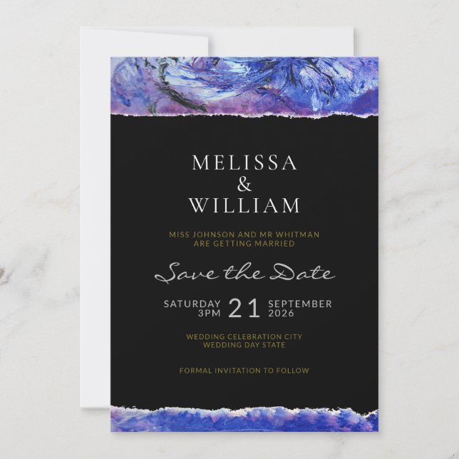Art Wedding Black Blue Save The Date (Front)