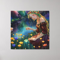 *~ Art Woman Waterfall Pick Flower Pond AP56