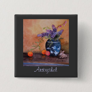 Artbyshel lilacs and bunnies 15 cm square badge