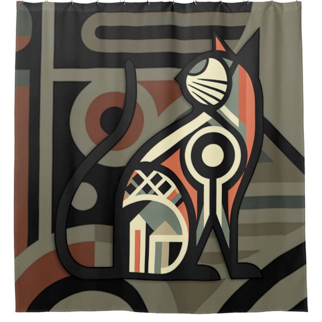 ArtDeco Cat Shower Curtain (Front)