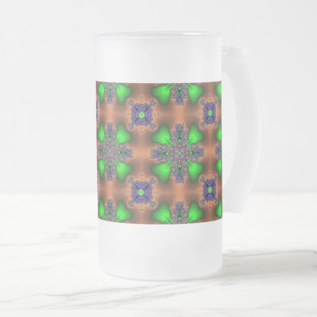 Artdeco Flowers in Retro Style Frosted Glass Beer Mug (Front Right)