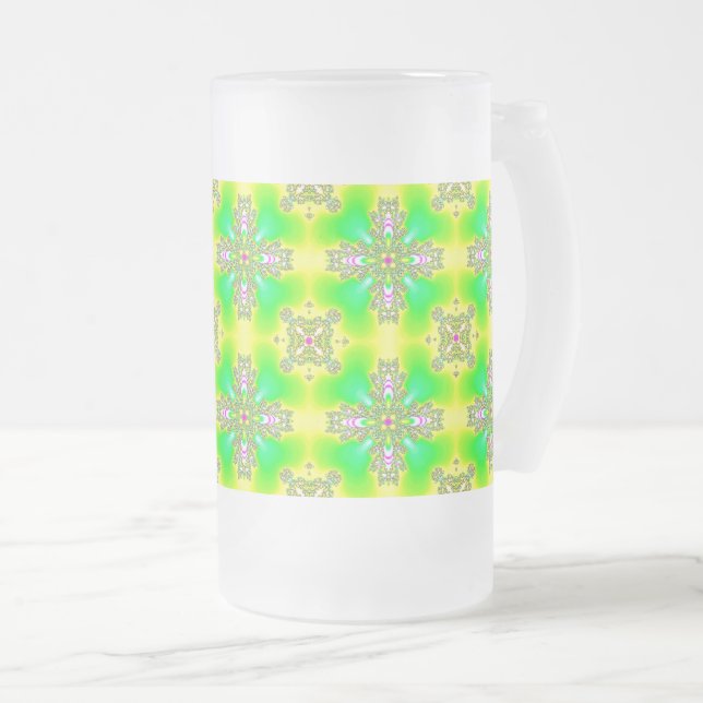 Artdeco Flowers in Retro Style Frosted Glass Beer Mug (Front Right)