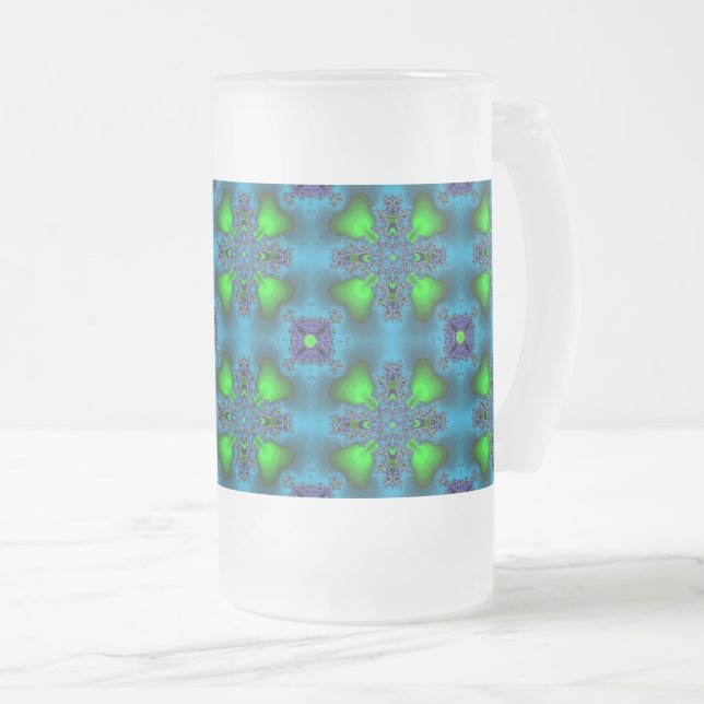 Artdeco Flowers in Retro Style Frosted Glass Beer Mug (Front Right)