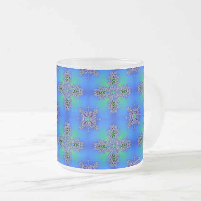 Artdeco Flowers in Retro Style Frosted Glass Coffee Mug (Front Right)
