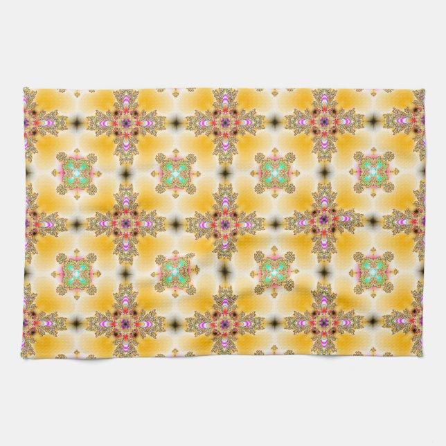 Artdeco Flowers in Retro Style Tea Towel (Horizontal)