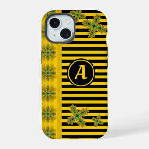 Artdeco Flowers in Retro Style with monogram iPhone 15 Case