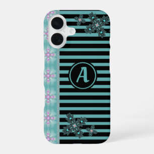 Artdeco Flowers in Retro Style with monogram iPhone 16 Case