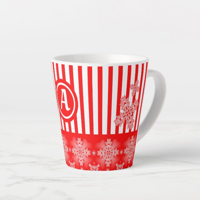 Artdeco Flowers in Retro Style with monogram Latte Mug (Right Angle)