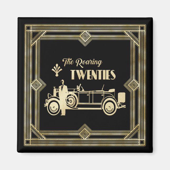 ArtDeco The Roaring Twenties Black Gold Gatsby Car Magnet (Front)