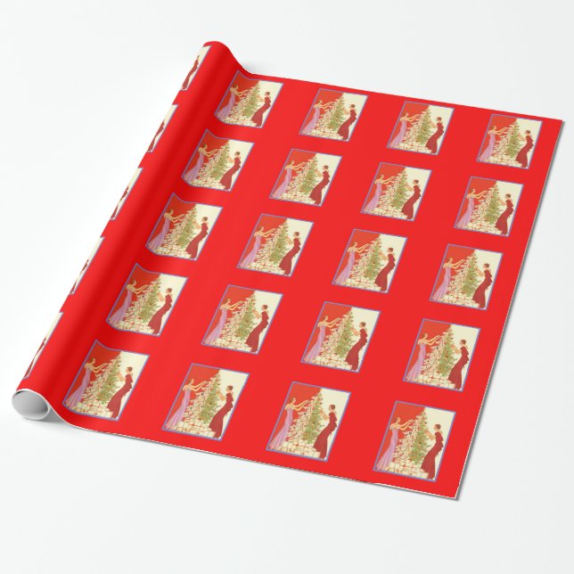 ArtDecoLadiesChristmas-GlossyWrapPaper 2'x6'Roll Wrapping Paper (Unrolled)