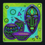 Artefact African Pop Art Square Wall Clock<br><div class="desc">Also included in 3-ring binders, laptop bags & matching Macbook sleeves for Back to School, bandanas, hats, key chains, tote bags, grocery totes, charms and charm bracelets, pendants, nail polish stickers, scarves, leggings & shirts in clothing and accessories, pitchers, placemats, coaster sets, paper napkins, cup sets, mugs, square magnets, posters...</div>
