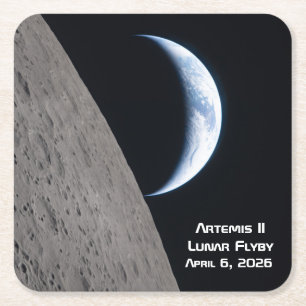 Artemis II Lunar Flyby Square Paper Coaster