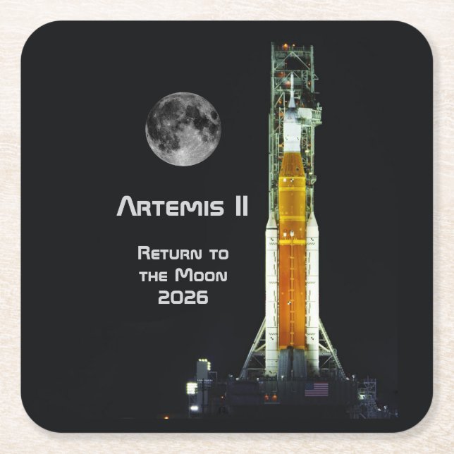 Artemis II Moon Mission Square Paper Coaster (Front)
