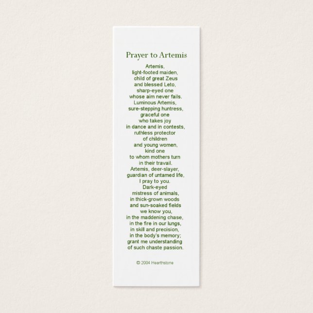 Artemis Prayer Card (Front)