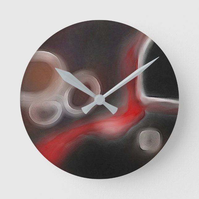 Arterial Motif: Abstract Black, White & Red Round Clock (Front)