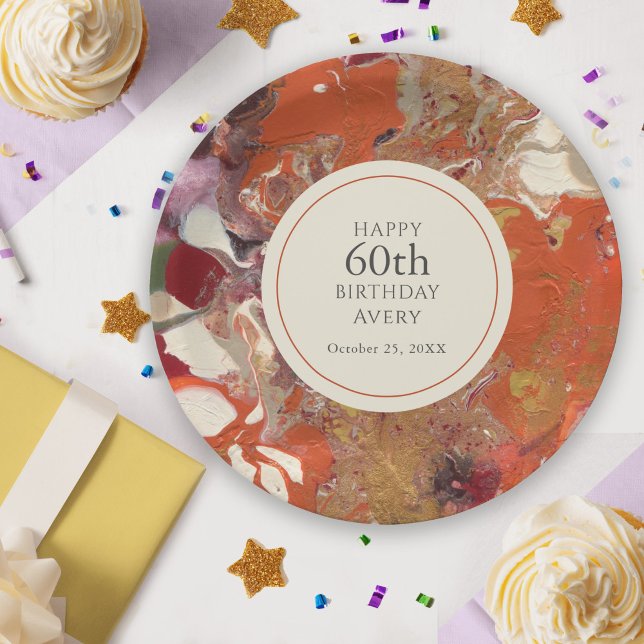 Artful Abstract Boho Colourful 60th Birthday Party Paper Plate (Colorful and contemporary, this party plate is sure to be a hit!)