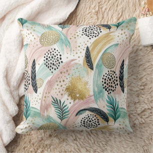 Artful Botanical Brushstroke & Gold Abstract Cushion