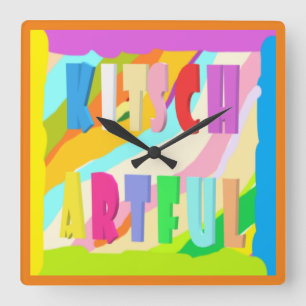 Artful bright colourful design big paint square wall clock