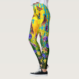 Artful Butterfly Springtime Flowers Leggings