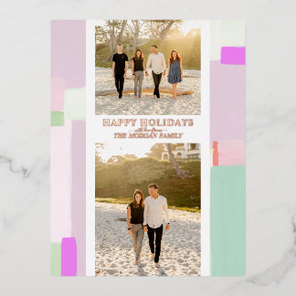 Artful Christmas Holiday Photo Foil Greeting Card