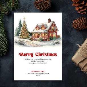 Artful Christmas scene cute festive home greeting Holiday Card