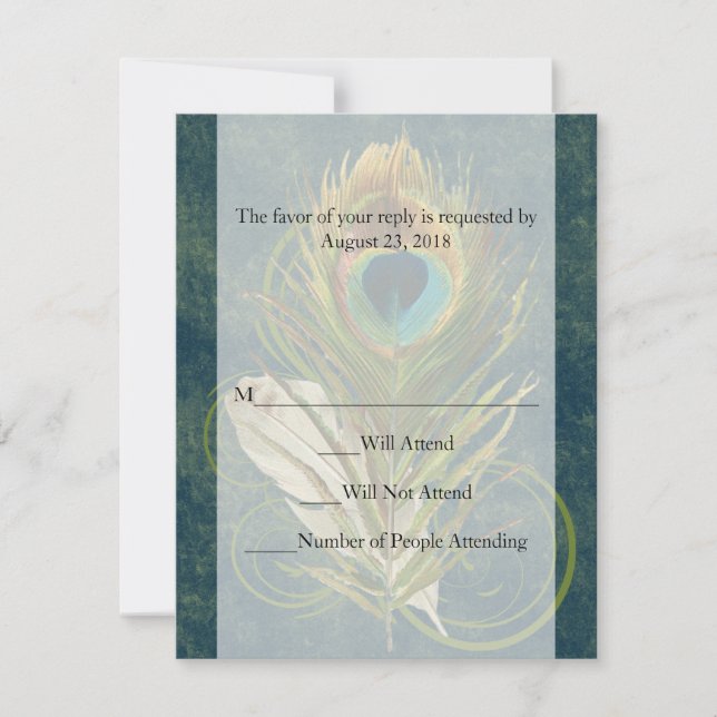 Artful Detail Peacock Feather Wedding RSVP (Front)