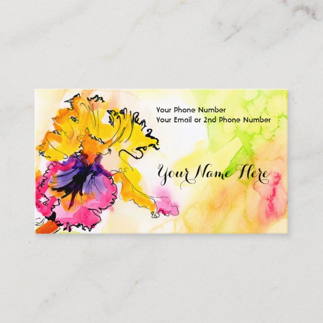 Artful Floral Bearded Iris Business Card (Front)