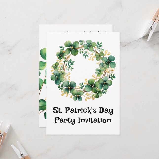 Artful Green Watercolor Clover Weath (Front/Back In Situ)