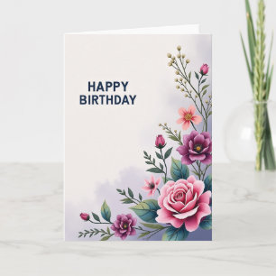 Artful Pink Blooms Birthday Card