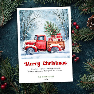 Artful Rustic Red Truck Holiday Scene Greeting 
