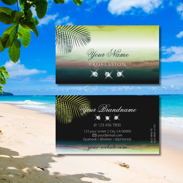 Artful Watercolors Palm Leaves and Diamonds Modern Business Card (Creator Uploaded)