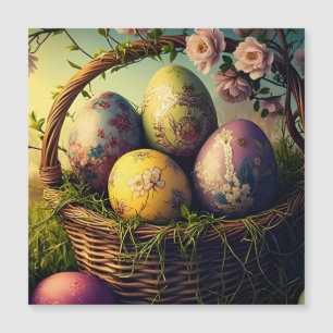 Artfully Decorated Easter Eggs in a Flower Basket