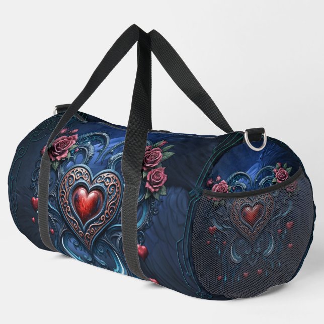 Artfully designed gothic heart  duffle bag (Right Corner)