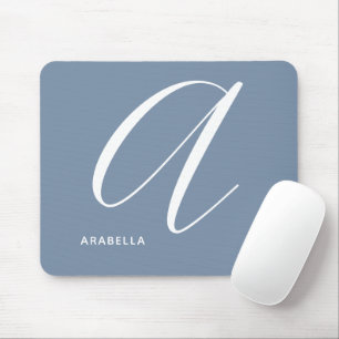 Artfully Monogrammed Script Letter A Blue Mouse Pad
