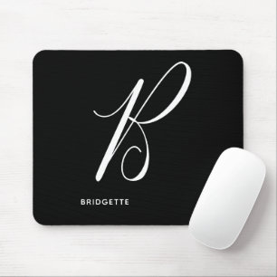 Artfully Monogrammed Script Letter B Black & White Mouse Pad