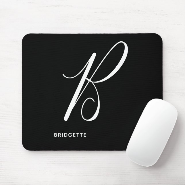 Artfully Monogrammed Script Letter B Black & White Mouse Pad (With Mouse)