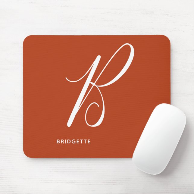 Artfully Monogrammed Script Letter B Burnt Orange Mouse Pad (With Mouse)