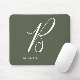 Artfully Monogrammed Script Letter B Chive Green Mouse Pad