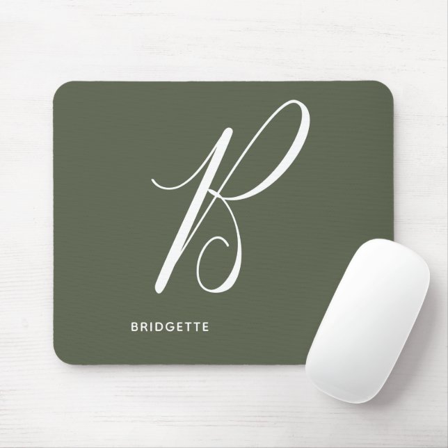 Artfully Monogrammed Script Letter B Chive Green Mouse Pad (With Mouse)