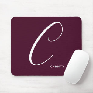 Artfully Monogrammed Script Letter C Burgundy Mouse Pad