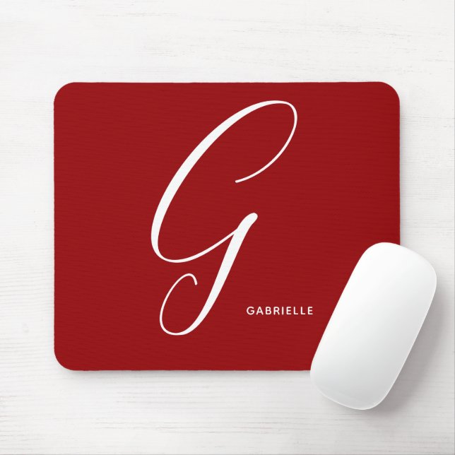 Artfully Monogrammed Script Letter G Red Mouse Pad (With Mouse)