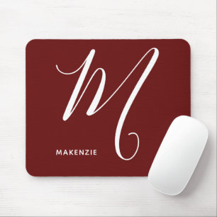 Artfully Monogrammed Script Letter M Burnt Umber Mouse Pad