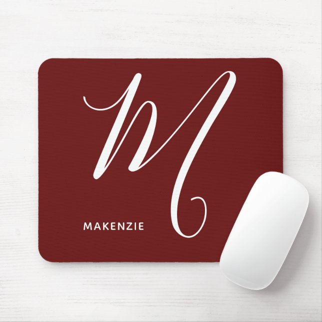 Artfully Monogrammed Script Letter M Burnt Umber Mouse Pad (With Mouse)