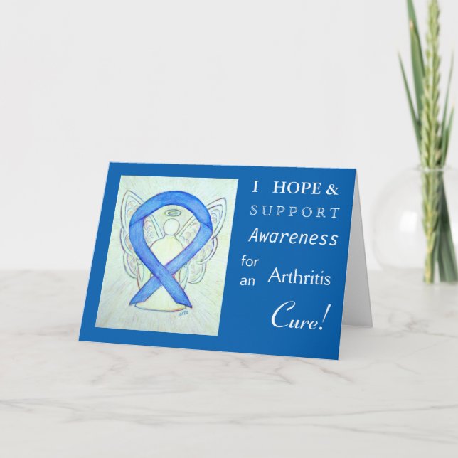 Arthritis Awareness Blue Ribbon Greeting Card (Front)