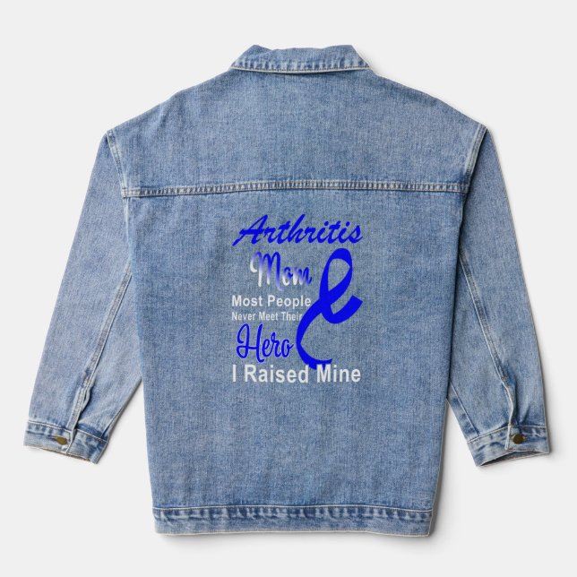Arthritis Awareness Blue Ribbon Mother Support Denim Jacket (Back)