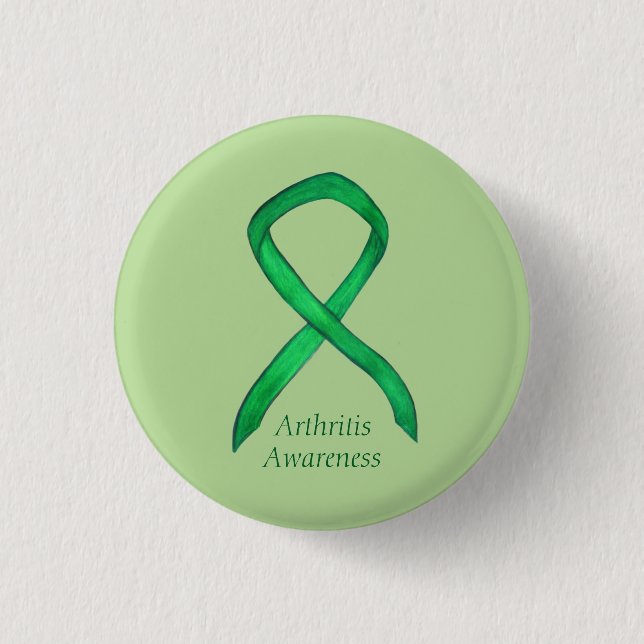 Arthritis Awareness Green Ribbon Custom Pin (Front)