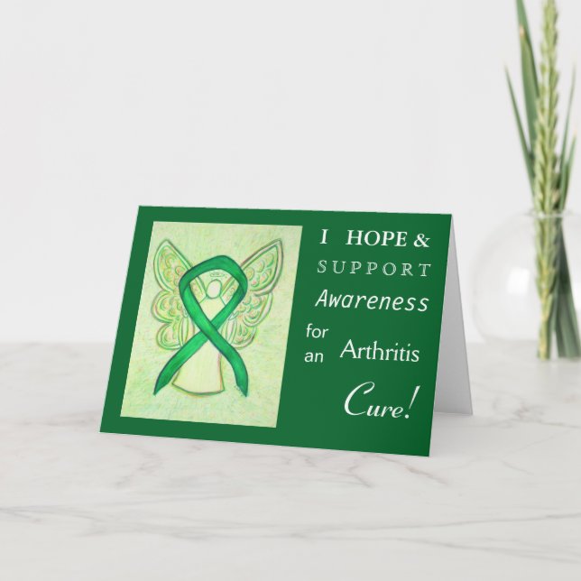 Arthritis Awareness Green Ribbon Greeting Card (Front)