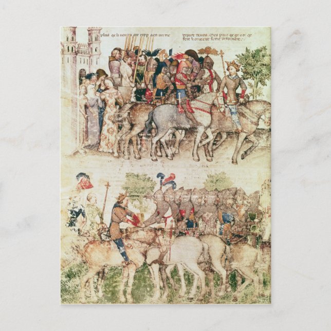 Arthur and his knights setting out on the postcard (Front)