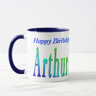 Arthur, Happy Birthday Logo Blue Combo Coffee Mug. Mug